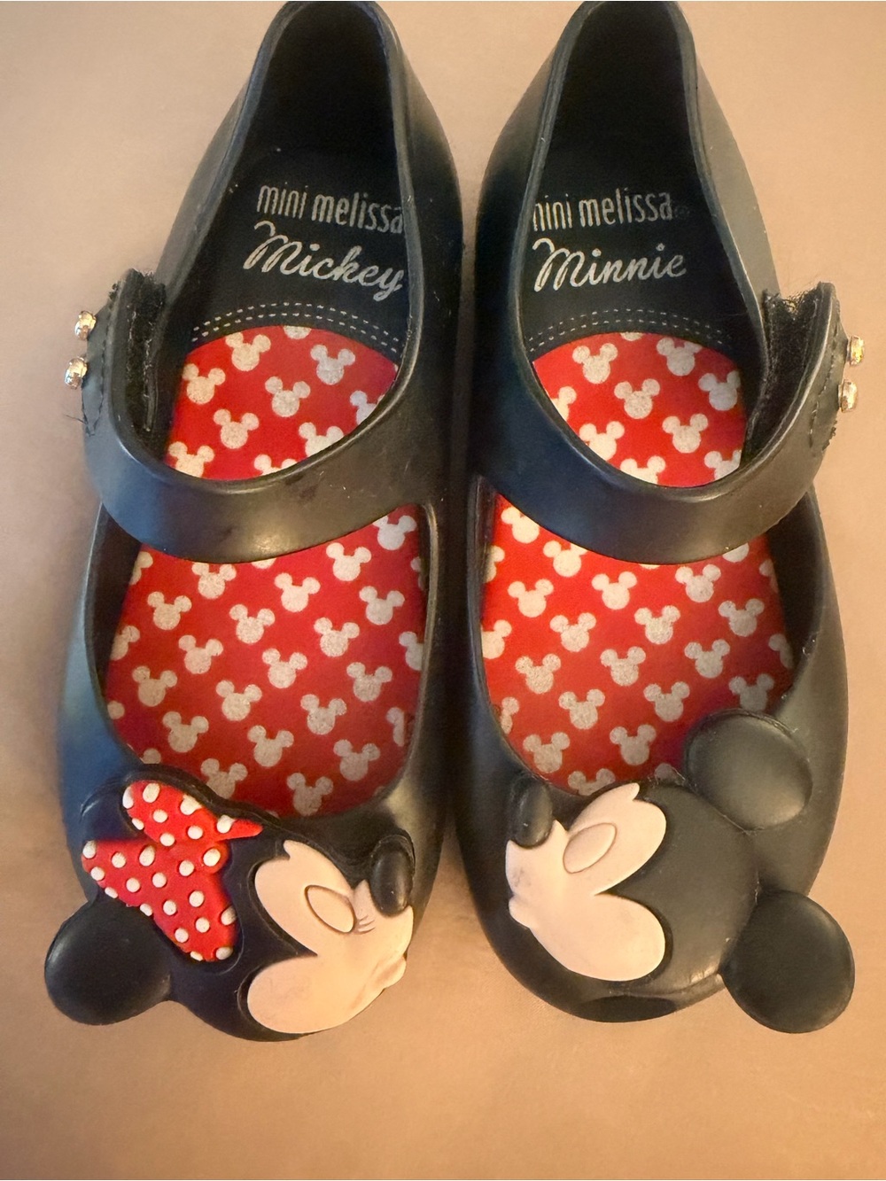 Mini Melissa Black Mary Jane Shoes with Red Minnie Polka-Dot Insole VGUC